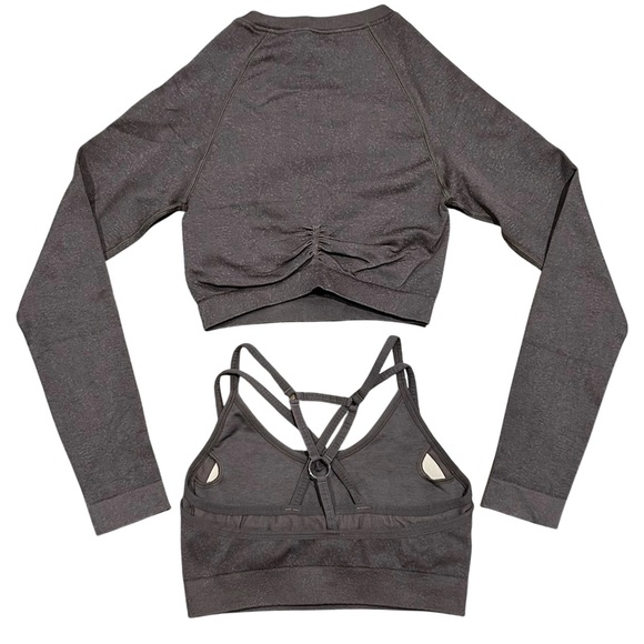 Gymshark Sz S Set Adapt Fleck Seamless Long sleeve and Sports Bra Brown Gym Crop - Picture 2 of 9